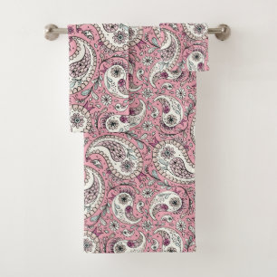 Paisley-Vögel in Babyrosa Badhandtuch Set