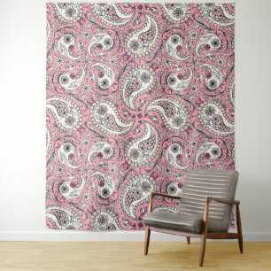 Paisley-Vögel in Babyrosa Wandteppich