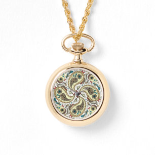 Paisley-Vögel in Gelb/Braun und Weiß Armbanduhr
