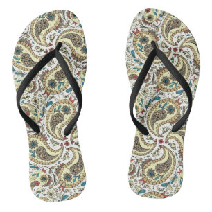 Paisley-Vögel in Gelb/Braun und Weiß Flip Flops