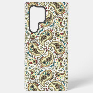 Paisley-Vögel in gelb/braun und weiß Samsung Galaxy Hülle
