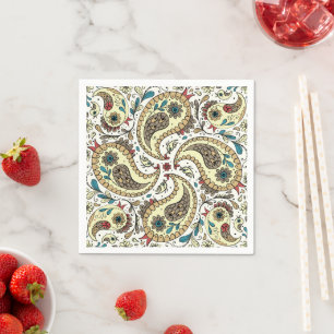 Paisley-Vögel in Gelb/Braun und Weiß Serviette