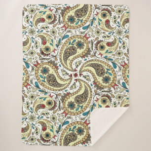 Paisley-Vögel in Gelb/Braun und Weiß Sherpadecke