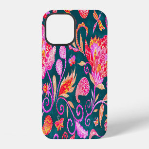 Paisley-Wasserfarbe-Blumenmuster-Fliese iPhone 12 Hülle