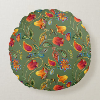 Paisley-Wasserfarbenblumen, nahtloses indisches Mo Rundes Kissen