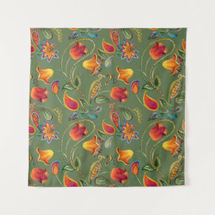 Paisley-Wasserfarbenblumen, nahtloses indisches Mo Wandteppich