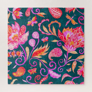 Paisley Watercolor Floral Pattern Tile Puzzle