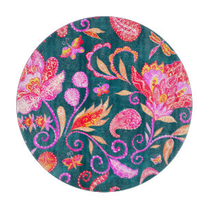 Paisley Watercolor Floral Pattern Tile Schneidebrett