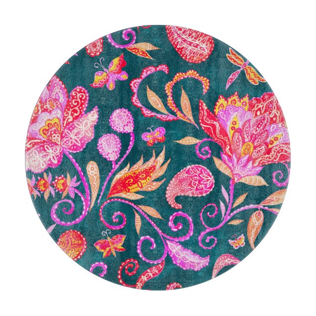 Paisley Watercolor Floral Pattern Tile Schneidebrett (Vorderseite)