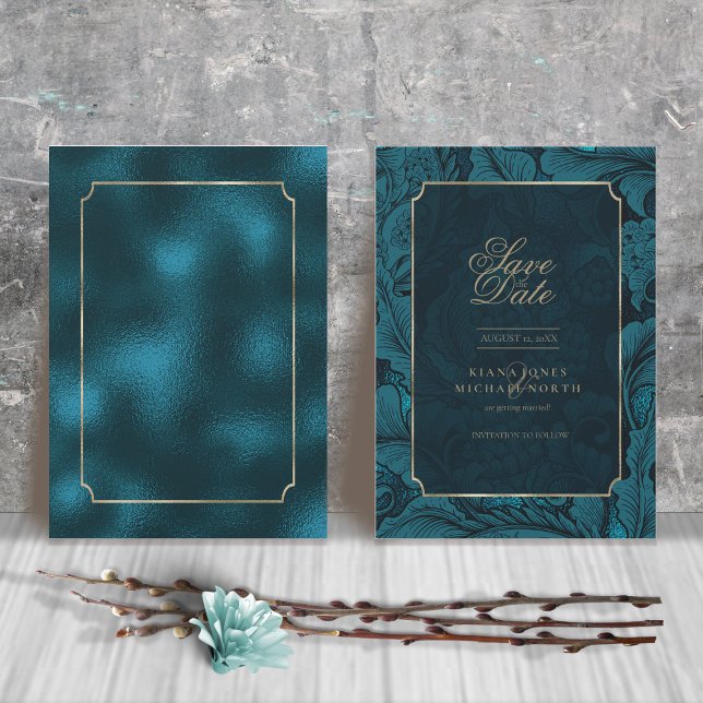 Paisley Wedding Dark Aquamarin ID767 Save The Date (Von Creator hochgeladen)