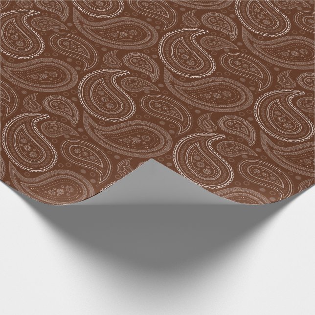 Paisley-Weiß auf Brown-Packpapier Geschenkpapier (Ecke)