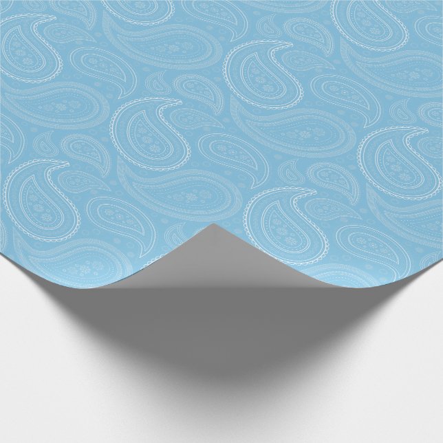 Paisley-Weiß auf hellblauem Packpapier (Ecke)