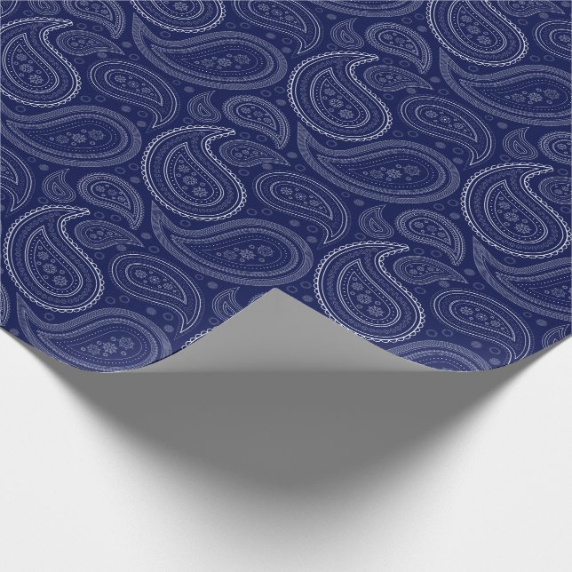 Paisley-Weiß auf Marine-Blau-Packpapier Geschenkpapier (Ecke)