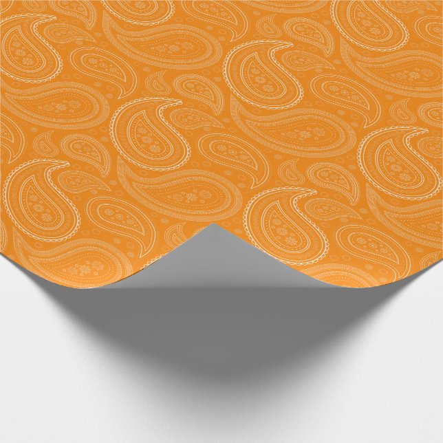 Paisley-Weiß auf orange Packpapier (Ecke)
