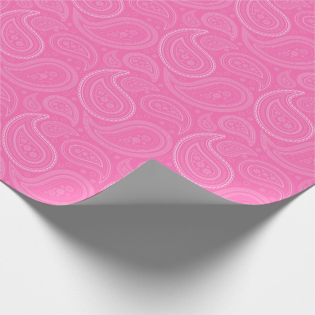 Paisley-Weiß auf rosa Packpapier (Ecke)