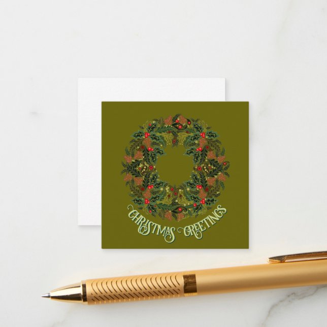 Paisley Wreath on Green Enclosure Christmas Card Begleitkarte (Vorderseite/Rückseite Beispiel)