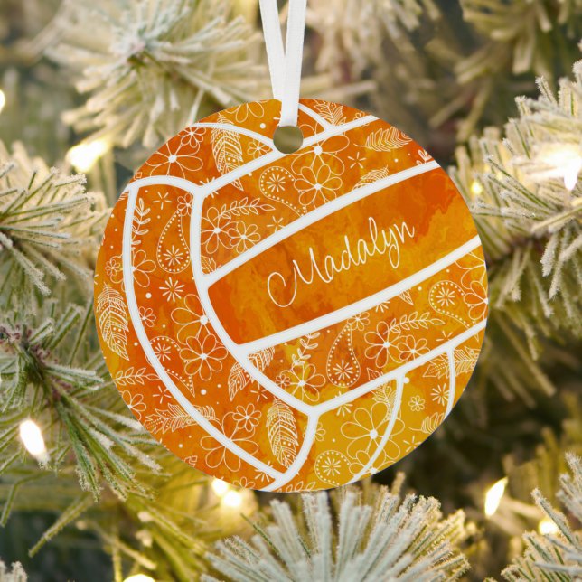 Paisleyball Federn Blumenmuster Orange Volleyball Ornament Aus Metall (InSitu)