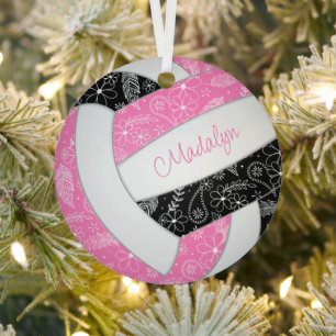 Paisleyball Federn Blütenrosa schwarzer Volleyball Ornament Aus Metall
