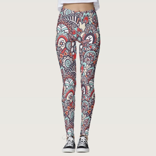 Paisleyblumengekritzel-Muster Leggings (Vorderseite)