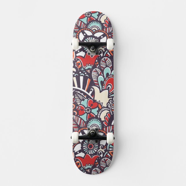 Paisleyblumengekritzel-Muster Skateboard (Vorderseite)