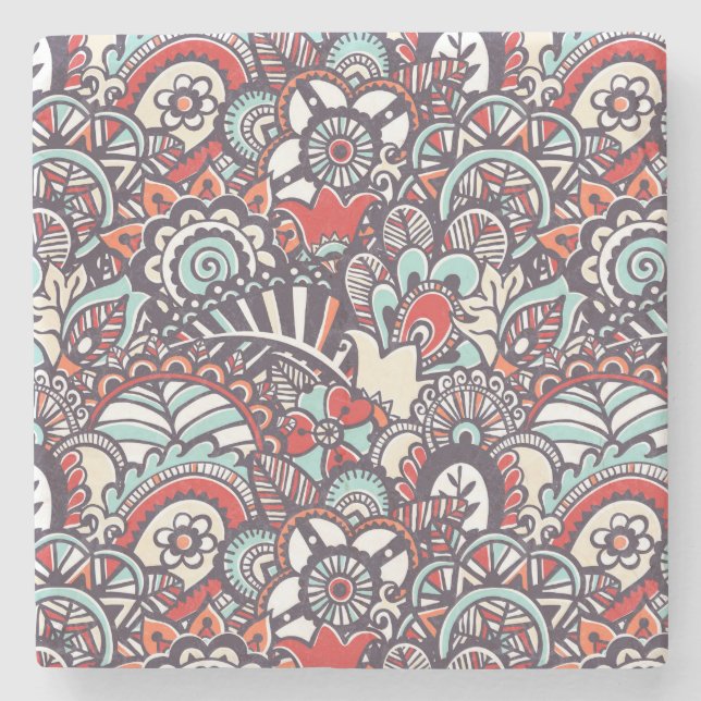 Paisleyblumengekritzel-Muster Steinuntersetzer (Vorderseite)