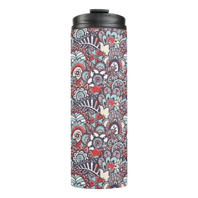 Paisleyblumengekritzel-Muster Thermosbecher (Vorderseite)