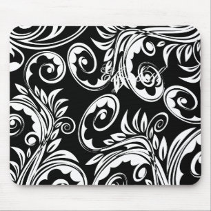 Paisleyblumenmusterstrudel Schwarz-weiß Mousepad