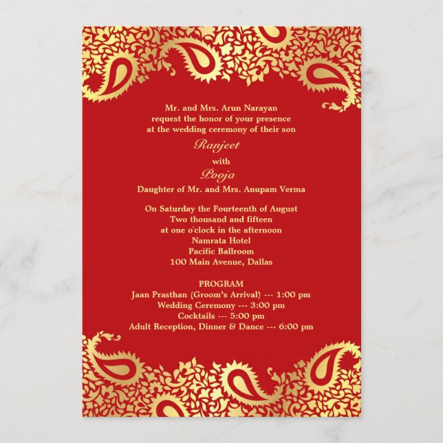 Paisleys Hochzeit mit Programm Flat Einladung (Vorderseite)