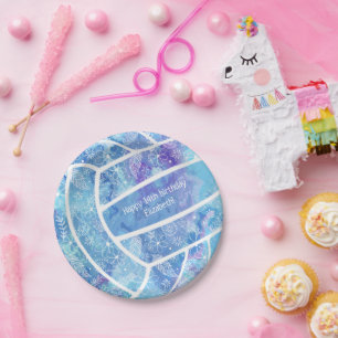 Paislies Blume Federn Muster blau Volleyball Pappteller