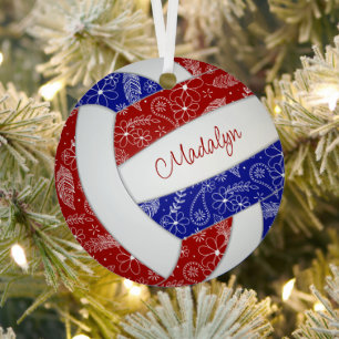 Paislies Federn Blütenblau roter Volleyball Ornament Aus Metall