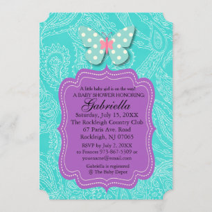 Paisly Blue mit Butterfly Baby Dusche Einladung