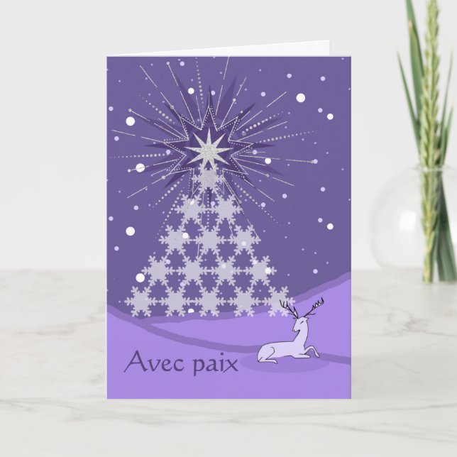 Paix Peace in French Christmas Tree and Deer Karte (Vorderseite)