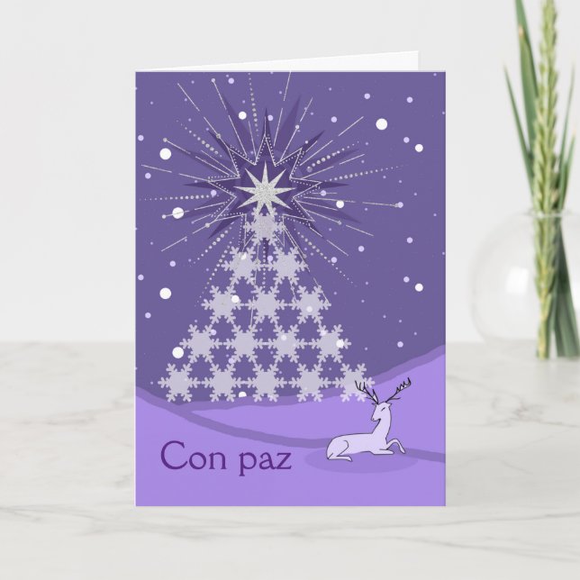 Paix Peace in Spanish Christmas Tree and Deer Karte (Vorderseite)