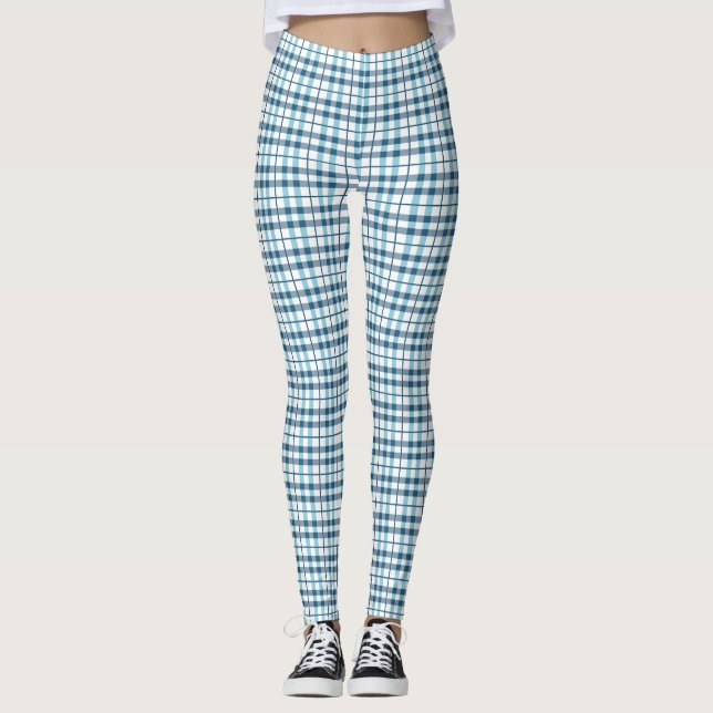 Pajama Kariertes Weiß- und Blaumuster Leggings (Vorderseite)