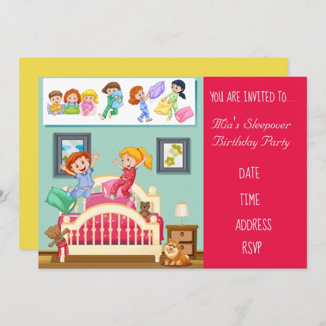 Pajama niedlich Slumber Geburtstagsparty Einladung (Vorne/Hinten)