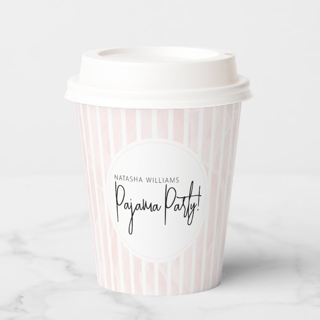 Pajama Party Brautparty Rosa Streifen Pappbecher (Vorderseite)