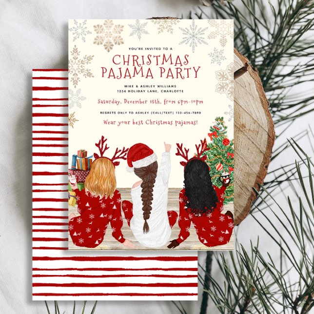 Pajama Party Einladung (Set the tone for a cozy, winter Christmas pajama party with these cute, easy to personalize invites)