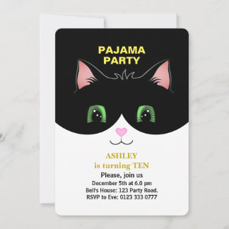 Pajama Party & Niedlich Tuxedo Katze Einladung