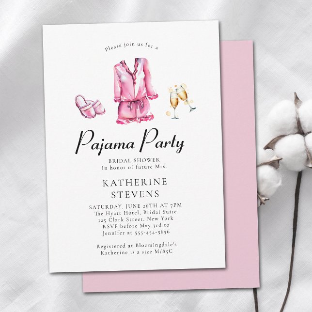 Pajama Party Slumber PJ Champagne Brautparty Einladung (pajama party bridal shower invitation watercolor pj slippers champagne prosecco lingerie elegant )