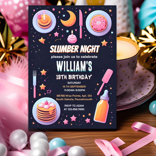 Pajama stars Sleepover Slumber Party 13. Geburtsta Einladung (Von Creator hochgeladen)