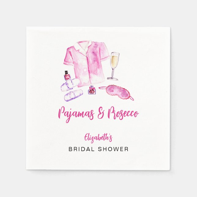 Pajamas and Prosecco Bridal Shower Pink Script  Serviette (Vorderseite)