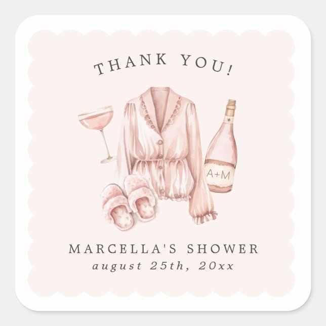 Pajamas & Prosecco Brautparty Bachelorette Quadratischer Aufkleber (Vorderseite)