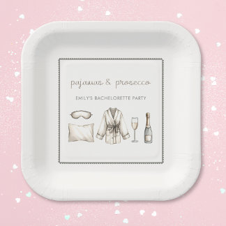 Pajamas & Prosecco Personalisierter Junggeselinnen Pappteller