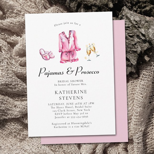 Pajamas Prosecco PJ Party Lingerie Brautparty Einladung (pajamas and prosecco bridal shower invitation watercolor pj champagne flutes lingerie party elegant )