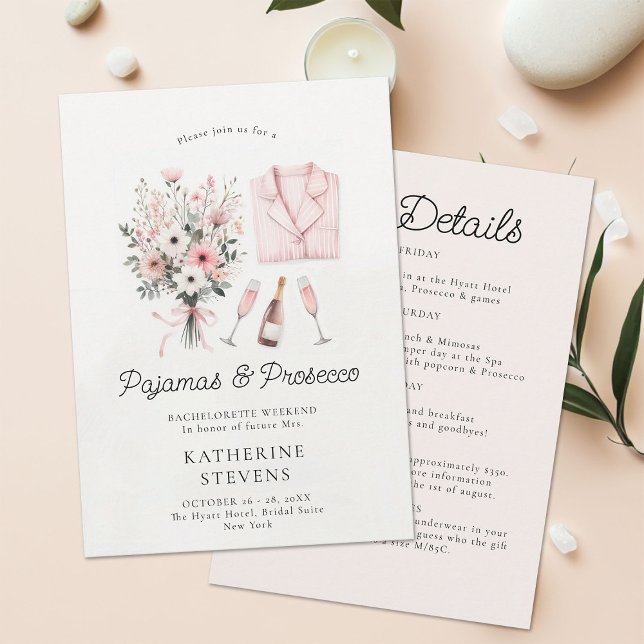 Pajamas Prosecco Wilde Flora Bachelorette Einladung (pajamas prosecco bachelorette itinerary invitation champagne wildflowers lingerie pj elegant classy )