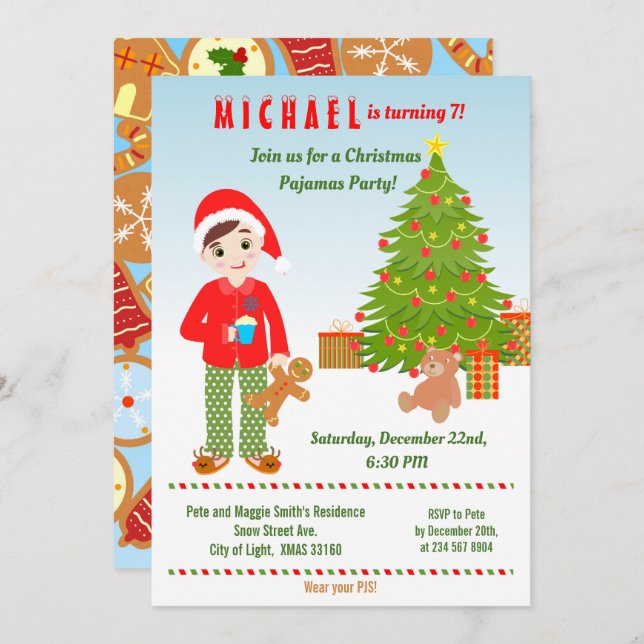 Pajamas und Cookies Geburtstagsparty Einladung (Vorne/Hinten)