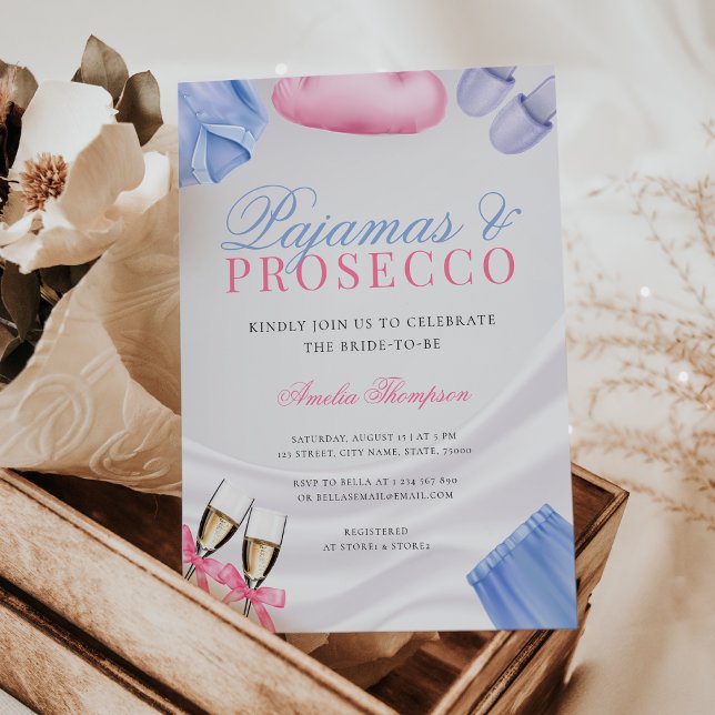 Pajamas und Prosecco-Junggeselinnen-Abschied Einladung (Pajamas and Prosecco Bachelorette Party, PJs and Prosecco Pajama Party Bachelorette Invitation)