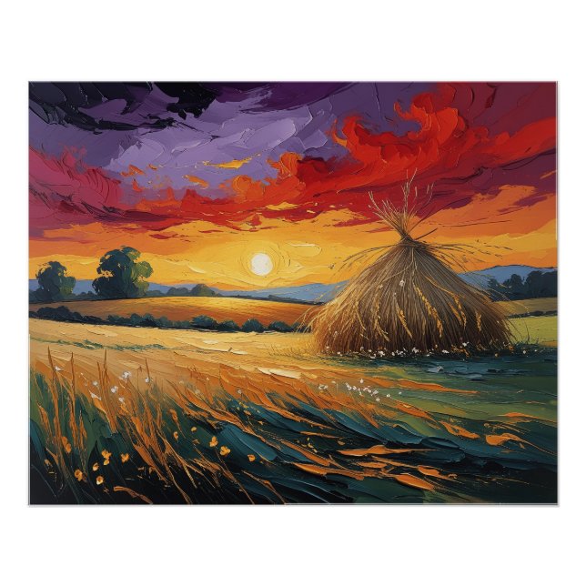 Pajar solitario al atardecer poster (Vorderseite)