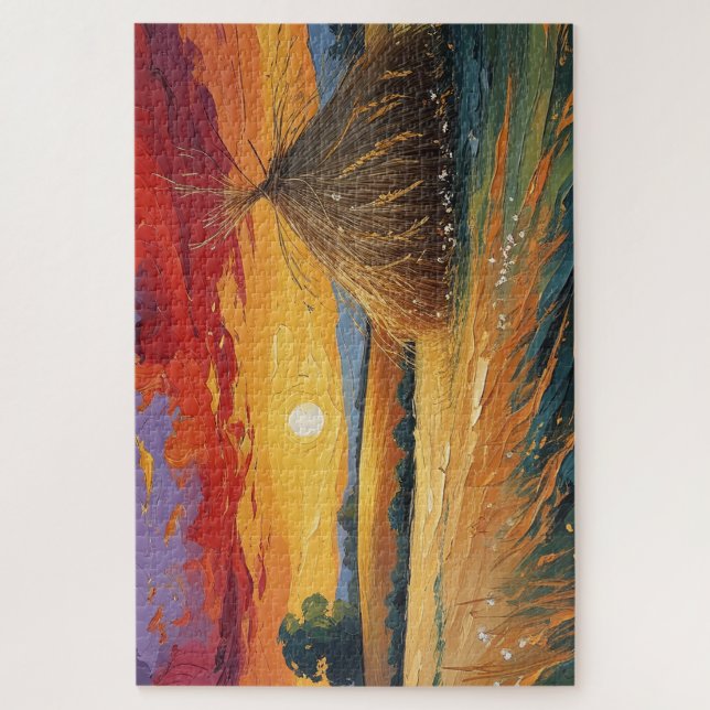 Pajar solitario al atardecer puzzle (Vertikal)