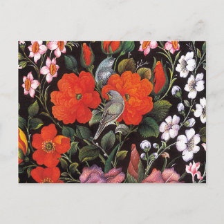 Pájaros en flores rojas arte orientalische Eleganz Postkarte